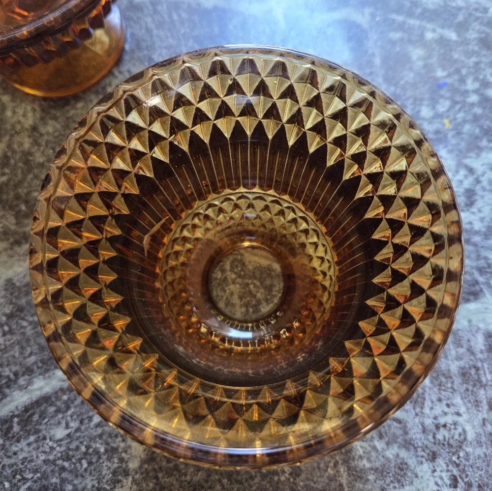 Indiana Glass Amber Pressed Pedestal Votive Holder